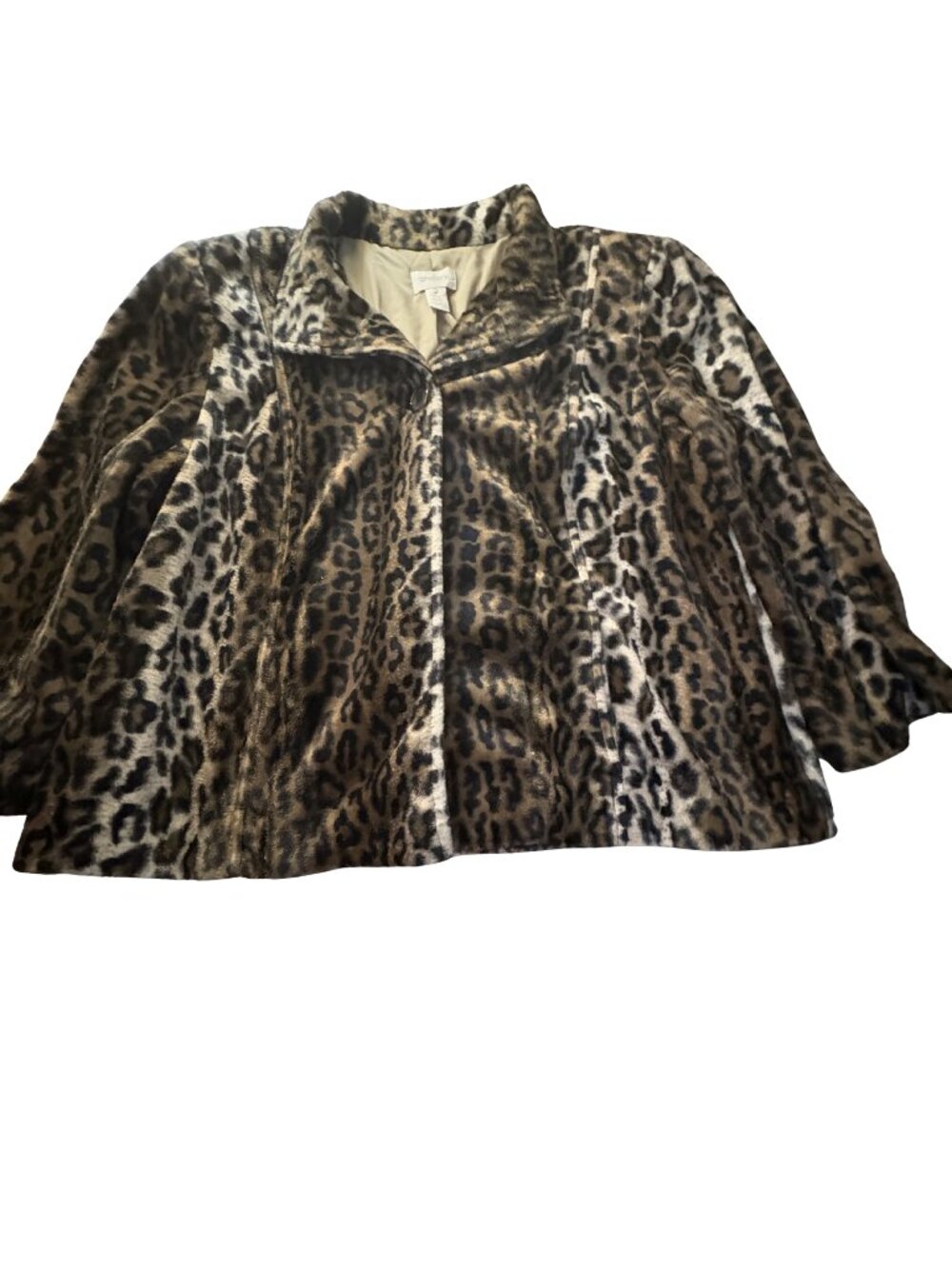 Chicos Leopard Print Faux Fur Jacket - Brown & Black Size 2